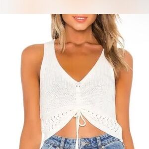 Superdown White Sleeveless Tie Front Crop Tank